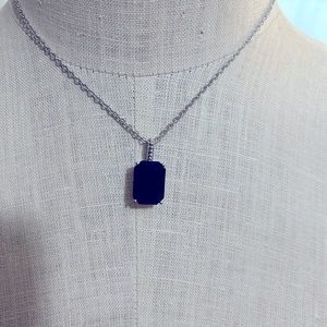 Emerald cut black Chalcedony necklace in Sterling Silver